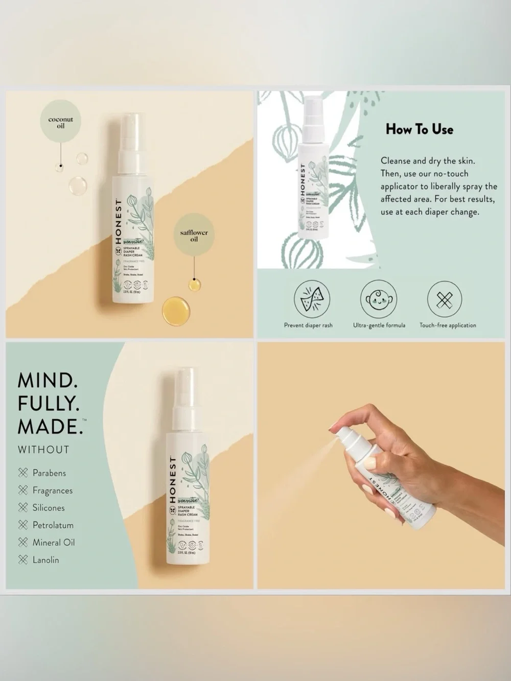 Honest Company Diaper Rash Cream Spray 2oz Zinc Oxide Hypoallergenic EXP: 11/27